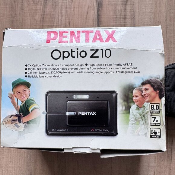 Y2K Pentax Optio Z10 8MP Digital Camera 7x Zoom 2007 w/ Box & Charger No Battery - Picture 1 of 12